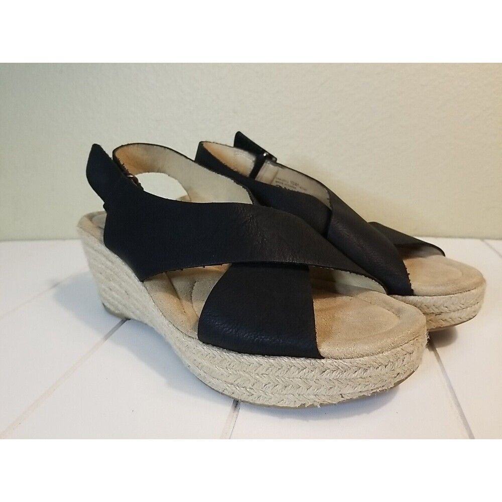 CL by Laundry Sandals Womens Size 10/41 Black Strappy Wedge Espradrille